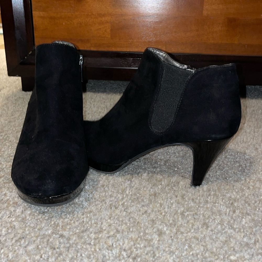 black low heel booties